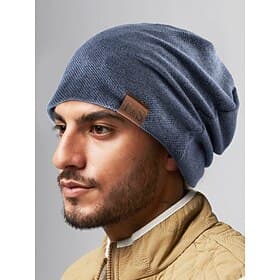 Men's Casual Slouch Beanie Hat – Soft and Comfortable Knitted Hat with Leather Label, Trendy Style for All Seasons, Everyday Wear and Outdoor Activities