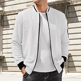 Men's Lightweight Jacket Waffle Jacket Summer Jacket Transition Jacket Vacation Daily Wearproof Pocket Spring Fall Plain Fashion Classic Stand Collar Regular B