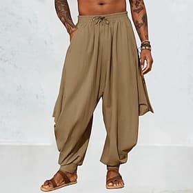Homme Pantalons en Lin Pantalons Pantalon d'été Pantalons Amples Pantalon sarouel Cordon de serrage Taille Élastique Uni Confort Respirant Longueur complète Oc