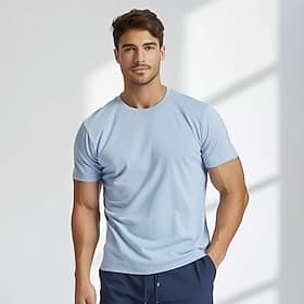 Homme T-shirt Manche Courte Col ras du cou Été Printemps Couleur Unie Sports Neutre Quotidien Col rond École Entraînement Extérieur Bleu Ciel Gris foncé Noir T