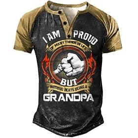 Mens Grandpa Graphic Henley T-Shirt, 'Nothing Beats Being A Grandpa' Family Pride Short Sleeve Tee