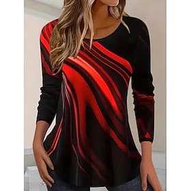 Women's T shirt Long Sleeve Crew Neck Long Sleeve Tunic Striped Color Gradient Elegant Vintage Regular Tops Daily Going out Weekend Print Yellow Red Blue Gray
