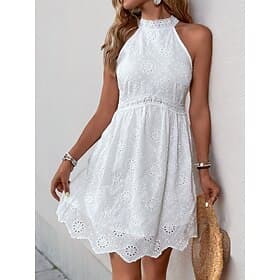 Women's Mini Dress A Line Dress Summer Dress Casual Daily Regular Fit Plain Sleeveless Halter Neck White Summer