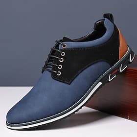 Men's Casual Oxford Shoes, Blue and Black Lace-Up Dress Sneakers with Suede Accents, Stylish Footwear for Business, Weddings and Everyday Wear