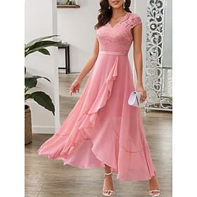 Women's Graduation Dress Maxi Dress Solid Color Prom Dress A Line Dress Fit And Flare Dress Elegant Formal Semi Wedding Guest Engagement Cocktail Party Graphic