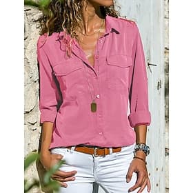 Women's Shirt Blouse Buttons Solid Color Stylish Casual Long Sleeve Shirt Collar Regular Tops Daily Black Rose Pink Gray Summer Spring Fall
