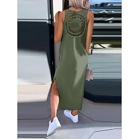 Women's Maxi Dress A Line Dress Solid Color Tank Dress Summer Dress Basic Casual Vacation Daily Regular Fit Graphic Sleeveless Crew Neck Black White Army Green