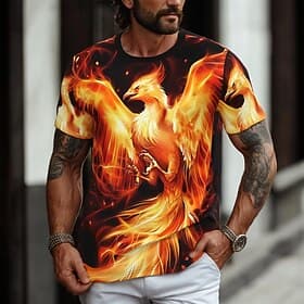 Men's Phoenix Funny T Shirt Short Sleeve T shirt 3D Print Crew Neck Shirt Exaggerated Designer Party Holiday Black Summer Spring Clothing Apparel S M L XL XXL