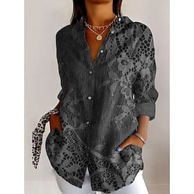 Women's Shirt Linen Like Breathable Lightweight Button Down Tunic Shirt Collar Long Sleeve 3D Print Floral Graphic Daily Stylish Retro Vintage Regular Tops Dai