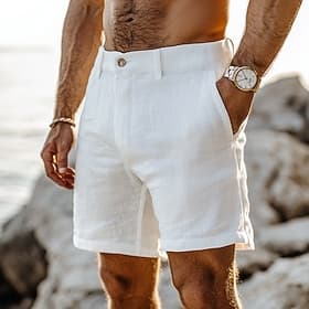 Men's Shorts Linen Shorts Dress Shorts Summer Shorts Beach Shorts Pocket Buttons Straight Leg Plain Comfort Breathable Knee Length Outdoor Casual Daily Fashion