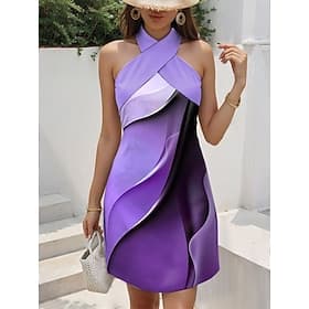 Women's Mini Dress Sundress T Shirt Dress Tee Dress A Line Dress Vacation Casual Going out Regular Fit Ombre Graphic Geometric Sleeveless Halter Neck Blue Pink