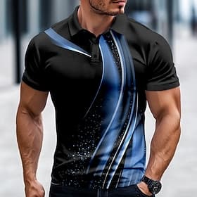 Men's Geometic Line Polo Short Sleeve Polo Shirts Collared Shirts Casual Outdoor Business Daily Wear 3D Print Summer Spring Fall Blue Purple Brown