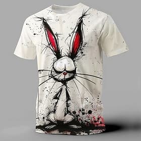 Men's Rabbit Funny T Shirt Short Sleeve T shirt 3D Print Crew Neck Shirt Exaggerated Designer Party Holiday Gray Summer Spring Clothing Apparel S M L XL XXL XX