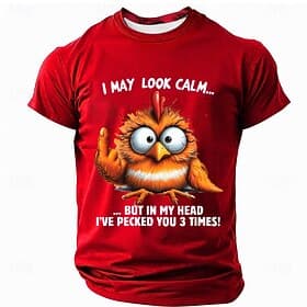 Men's Animal Funny T Shirt Short Sleeve T shirt 3D Print Crew Neck Shirt Fashion Exaggerated Daily Party Street Casual Black Red Blue Summer Spring All Seasons