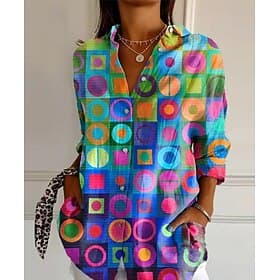 Women's Shirt Linen Like Breathable Lightweight Button Down Tunic Shirt Collar Long Sleeve Floral Graphic Casual Regular Tops Work Daily s Print Yellow Blue Br