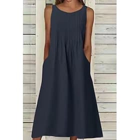 Damen Midikleid Kleider in Leinenoptik Shiftkleid Sommerkleid Mode Basic Modern Täglich Urlaub Ferien Normale Passform Einfach Ärmellos Rundhalsausschnitt Hell