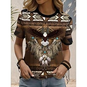 Women's Boho T Shirt  Western T Shirt Graphic Geometric Tribal Bohemia Vintage Stylish Short Sleeve Round Neck Regular Tops Daily Going out Weekend Print Brown