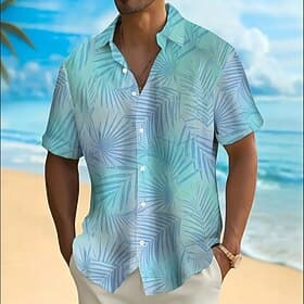 Men's Palm Leaf Tropical Plants Summer Hawaiian Shirt Button Up Shirt Short Sleeve Hawaiian Resort Vacation Holiday Beach Wear Summer Spring Turndown Collared