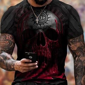 Men's Graphic Skull Shirt T Shirt Shirt Tee Short Sleeve T shirt 3D Print Crew Neck Shirt Designer Basic Slim Fit Casual Daily Weekend Black Red Green Summer C