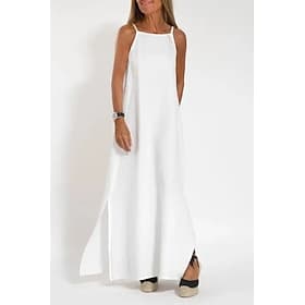 Women's Long Dress Maxi Dress Faux Cotton Linen Shift Dress Sundress Slip Dress Fashion Basic Modern Daily Beach Weekend Regular Fit Plain Sleeveless Spaghetti