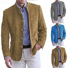 Men's Lightweight Jacket Faux Suede Jacket Casual Jacket Daily Vacation Soft Breathable Pocket Spring   Fall Plain Fashion Classic Stand Collar Regular Light K