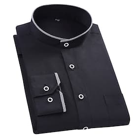 Men's Band Collar Shirt Dress Shirt Non Iron Shirt Color Block Wedding Outdoor Black White Long Sleeve Bandeau Summer Spring Clothing Apparel