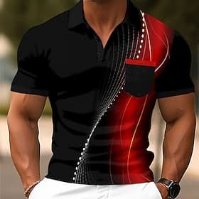 Per uomo Geometrico Linea Polo Manica Corta Magliette polo Camicie con Colletto Business Casual All'aperto Athleisure Abbigliamento quotidiano Stampa 3D Botton thumbnail 3