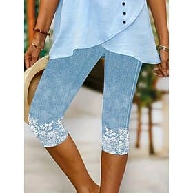 Women's Leggings Capri Pants High Elasticity Vacation Fashion Hawaiian Calf-Length Mid Waist Floral Graphic Printing Breathable Soft  Vacation Casual Daily Lig