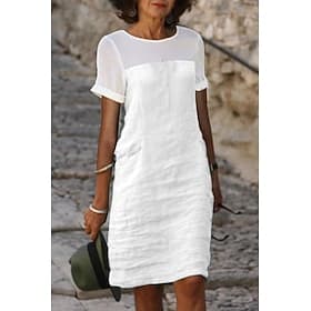 Women's Mini Dress Cotton Blend Shift Dress Basic Outdoor Vacation Going out Regular Fit Plain Short Sleeve Crew Neck White Pink Gray Light Blue Summer
