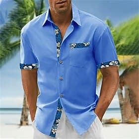 Herren Hemd Sommerhemd Freizeithemd Strandhemd Knopfhemd Schwarz Blau Kurzarm Druck Revers Urlaub Hawaiianisch Bekleidung Polyester Mode Lässig Bequem