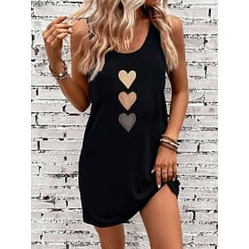 Women's Mini Dress Summer Dress Vacation Casual Beach Daily Loose Fit Heart Graphic Sleeveless U Neck Black Summer