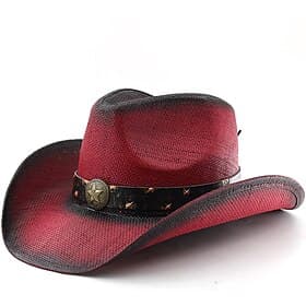 Men's Sun Hat Cowboy Hat Fedora Trilby Hat Black Red Polyester Vintage Style Fashion 18th Century State of Texas Daily Theme Party Solid / Plain Color Sunscree