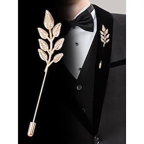 Men's Elegant Gold Foil Leaf Lapel Pin - Vintage Suit Brooch, Classic Wedding and Formal Event Accessory, Stylish Groom and Groomsmen Corsage