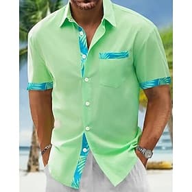 Men's Shirt Summer Shirt Casual Shirt Beach Shirt Button Up Shirt Black Navy Blue Green Short Sleeve Floral Print Shirt Collar Vacation Hawaiian Front Pocket C