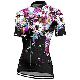 Women's Cycling Jersey Flower Short Sleeve Bike Tee Tshirt Jersey with 3 Rear Pockets Mountain Bike MTB Quick Dry Anatomic Design Wicking Breathable Sports Blu
