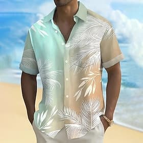 Men's Palm Tree Gradient Color Tropical Plants Summer Hawaiian Shirt Button Up Shirt Aloha Shirt Short Sleeve Hawaiian Resort Vacation Holiday Beach Wear Summe