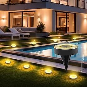 Solar Ground Lights 8 LED Bright Outdoor IP68 Waterproof Disk Light Landscape Lighting for Garden  Patio Pathway Yard Paths Decks Solar Light-6pcs/4pcs/2pcs/1P