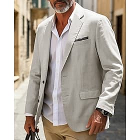 Men's Linen Blazer Blazer Business Cocktail Party Wedding Party Fashion Casual Spring   Fall Polyester Linen Plain Pocket Buttons Comfortable Single Breasted B