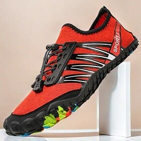 Men's Barefoot Trail Sneakers - Vibrant Red, Rugged Sole, Lace-Free Design - Perfect for Hiking  Outdoor Adventures
