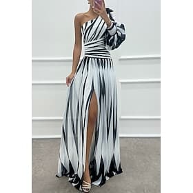 Per donna Abito Lungo Maxi Abito Abito da Ballo Vestito da Festa Abito da Cocktail Moda Feste Tè Uscire Vestibilità regolare Blocco di colori Manica Lunga Mono