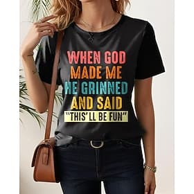 Women's T Shirt Print Graphic Letter Stylish Casual Short Sleeve Round Neck Regular Tops Daily Weekend Blue Black White Pink Purple Summer Spring GOD