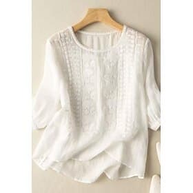Women's Shirt Linen-feel Shirts Blouse Mesh Plain Modern Half Sleeve Crew Neck Regular Tops Daily Holiday Going out Blue White Yellow Khaki Purple Summer