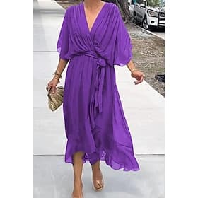 Women's Midi Dress Cocktail Dress Wedding Guest Dress Chiffon Dress Summer Dress Fashion Batwing Sleeve Holiday Date Going out Regular Fit Plain Half Sleeve V