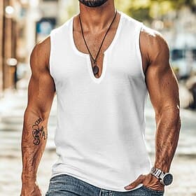 100% Cotton Men's Tank Top Vest Undershirt Sleeveless Shirt Sleeveless V Neck Summer Plain Fashion Classic Comfortable Street Casual Sports White Navy Blue Lig