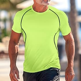 Men's T Shirt Muscle Shirt Moisture Wicking Shirts Short Sleeve Crew Neck Summer Plain Sports Lightweight Sporty Athletic Fitness Gyms Black Gray Green Top Tee