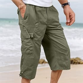 Voor heren Caprishorts Capri broeken Cargoshorts Wandelshorts Elastische taille Meerdere zakken Met riem Effen Comfort Ademend Kuitlengte Dagelijks Streetwear thumbnail 2