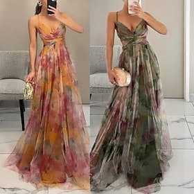 Dames Lange jurk maxi-jurk Feestjurk Cocktail jurk Chiffon jurk Swingjurk Elegant Modieus Feest Teaparty Uitgaan Normale pasvorm Bloem Mouwloos Spaghettibandje