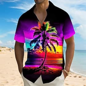Men's Coconut Tree Landscape Tropical Plants Shirt Summer Hawaiian Shirt Button Up Shirt Short Sleeve Hawaiian Vacation Holiday Beach Wear Summer Turndown 3D P