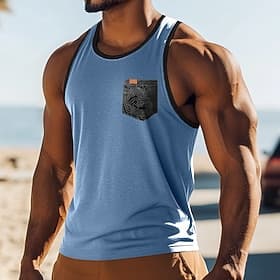 Men's Tank Top Vest Top Sleeveless Shirt Sleeveless Crewneck Summer Plain Fashion Designer Muscle Pocket Outdoor Beach Gym Blue Navy Blue Khaki Top Tee for Men