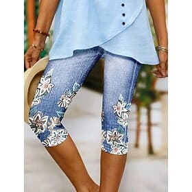 Women's Leggings Capri Pants High Elasticity Vacation Fashion Hawaiian Calf-Length Mid Waist Floral Graphic Printing Breathable Soft  Vacation Casual Daily Lak